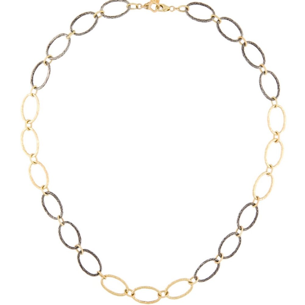ARMENTA TWO-TONE 18K YELLOW GOLD & STERLING SILVER HAMMERED OVAL LINK NECKLACE